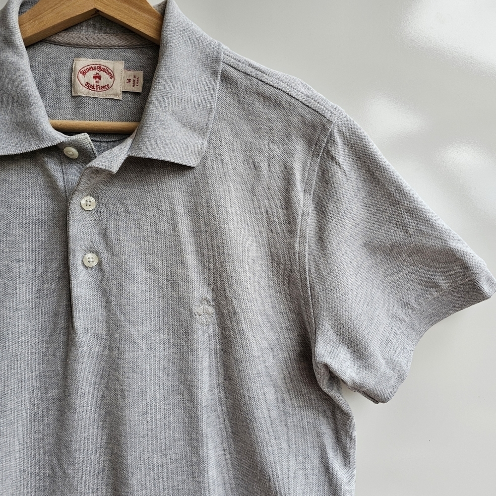 Brooks Brothers Red Fleece Polo Shirt Heather Grey Tonal Logo Vented Hem Size M - Picture 3 of 9